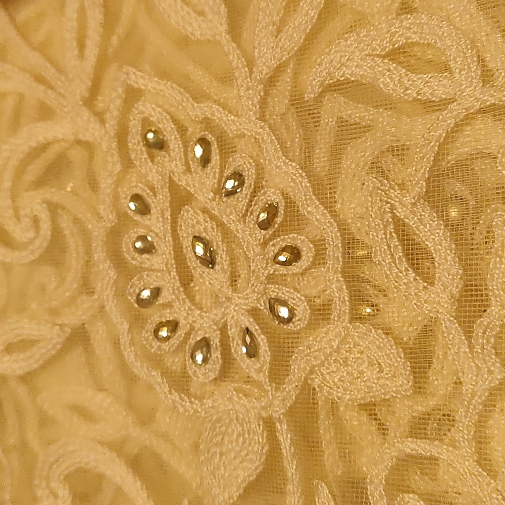 Designer embroidered lace and Pearl Hot pink & white kundan saree XS/S w/ blouse - Picture 5 of 12